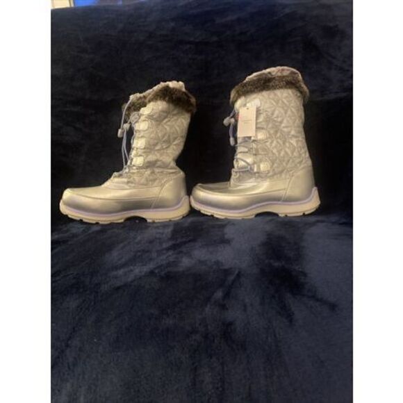 Lands end winter snow boots warm silver faux fresistent women Size 4 - Picture 2 of 9